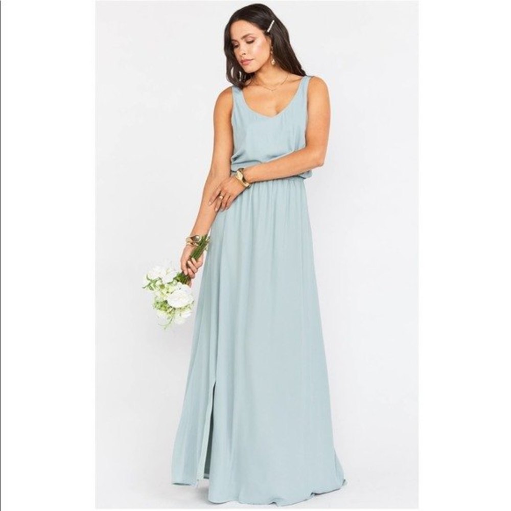 Show Me Your Mumu | Bridesmaid Kendall Maxi Silver Sage Crisp Dress Size Small